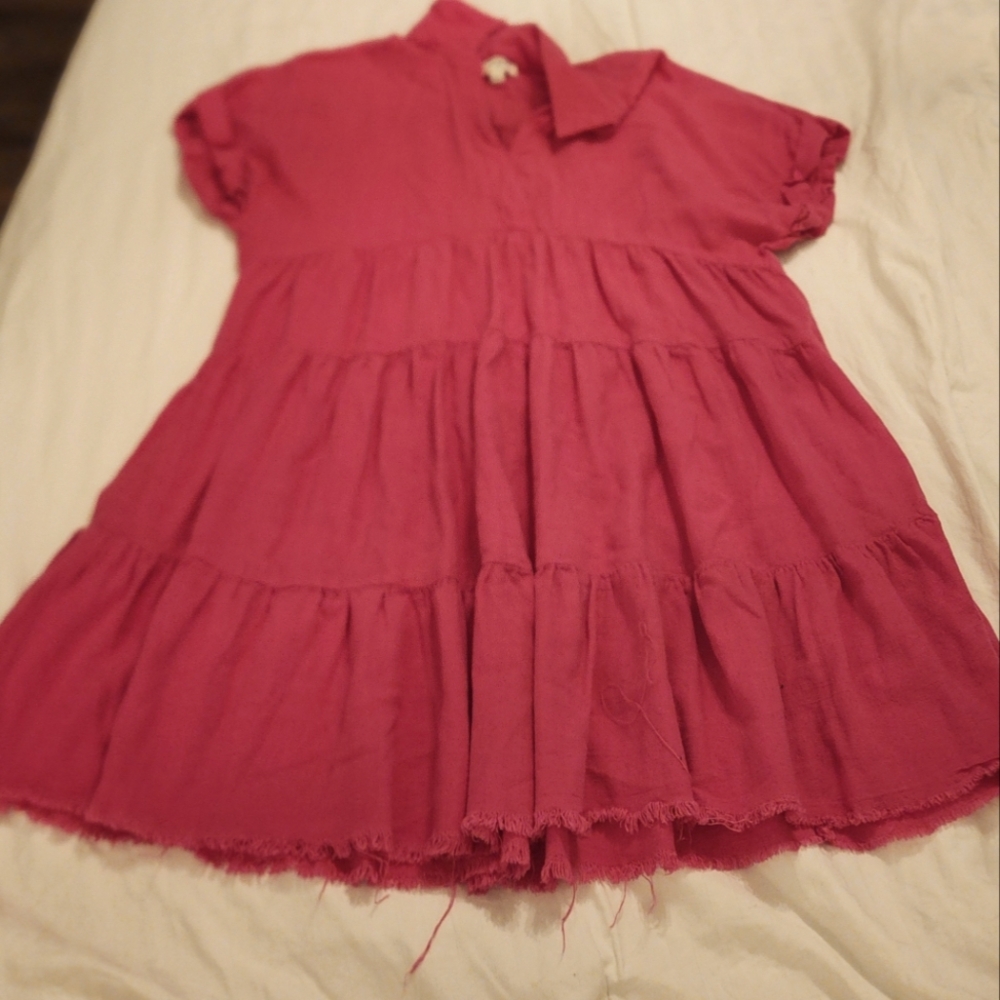 Umgee Fuchsia Frayed Hem Dress